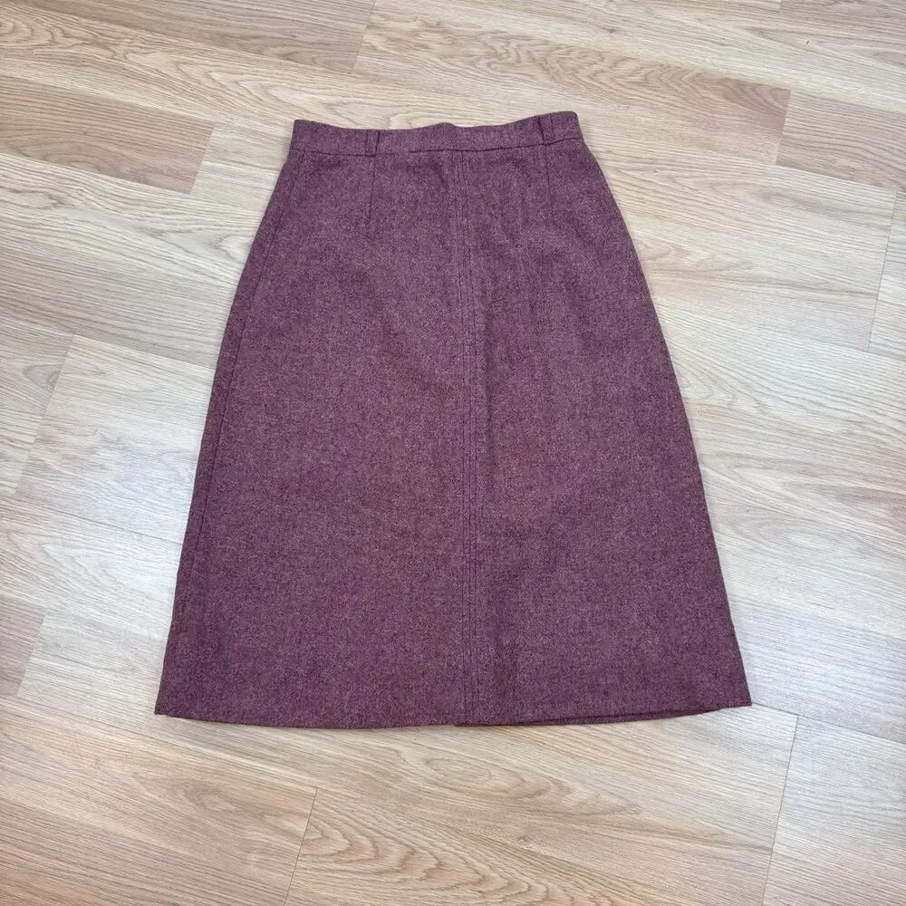 Women’s Vintage Skirt Size 10 Burgundy Wool Blend Christmas Holiday Classic Midi